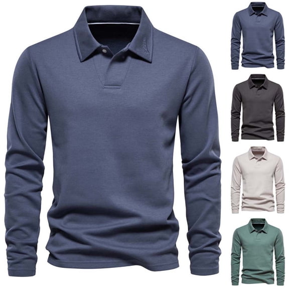 Hinvhai Mens Polo Long Sleeve Shirt Classic Button Basic Solid Color Designed Collared Polo Shirt Fashion Casual Shirts Green 10(XL)