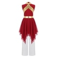 thumbnail image 4 of Doomiva Teen Girls Lyrical Praise Dance Dress Metallic Church Robe with Wide-Leg Pants Tunic Praisewear Worship Wear Burgundy White 6, 4 of 6