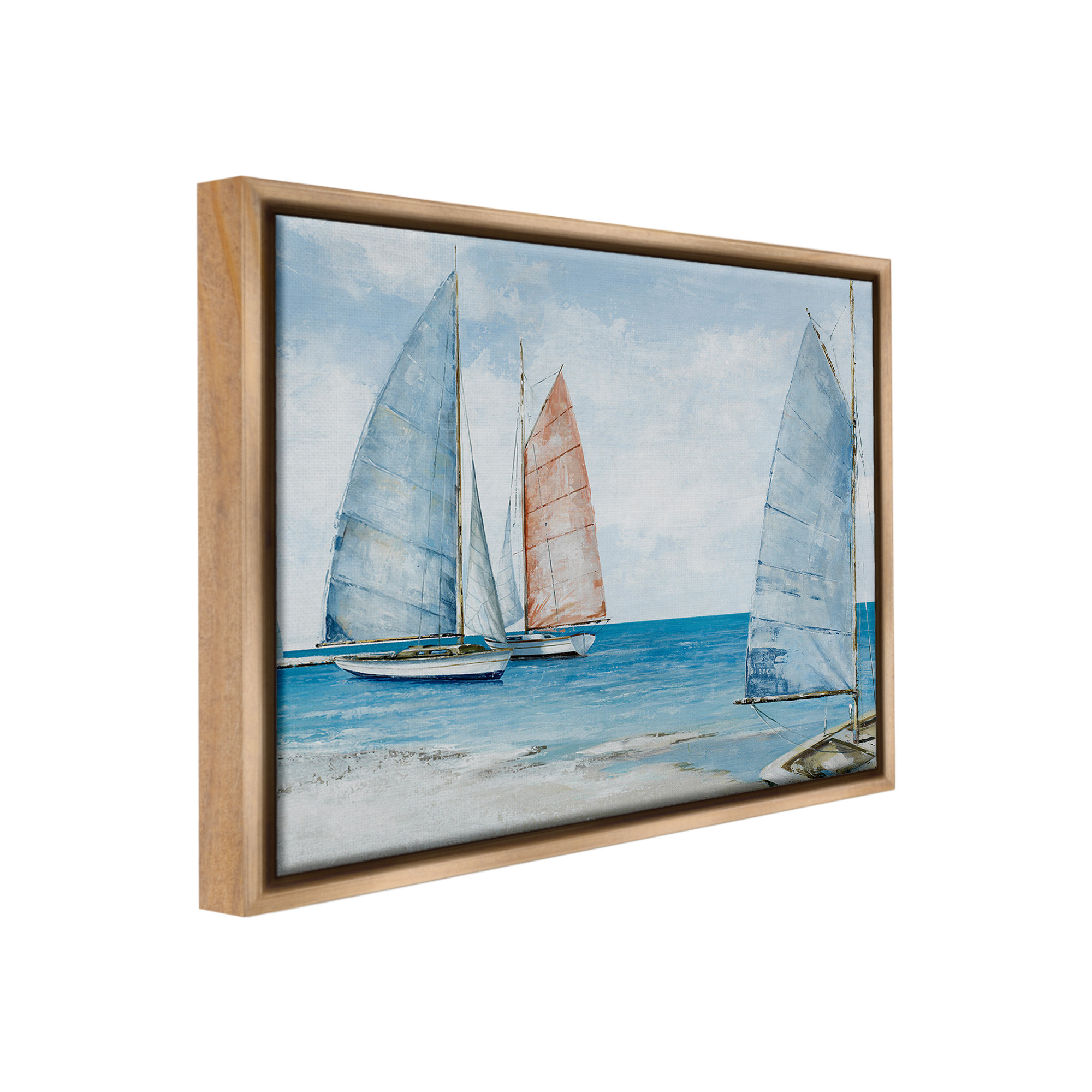 Stupell Industries Coastal Sailboat Fleet Transportation Painting Brown Floater Framed Canvas Art Print Wall Art, 31 x 25