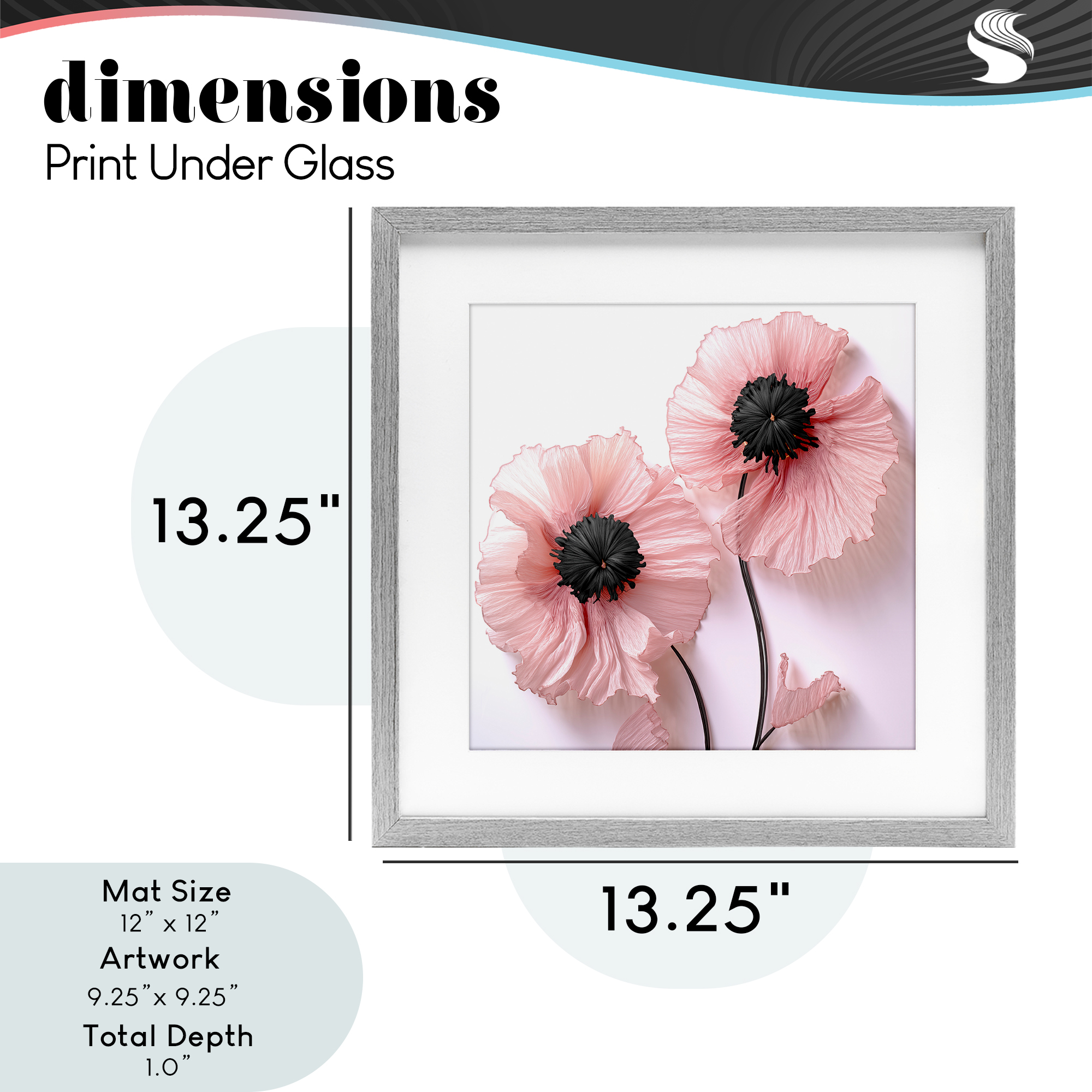 Properly Pink Poppies Gray Framed Print Under Glass, design by Sasha