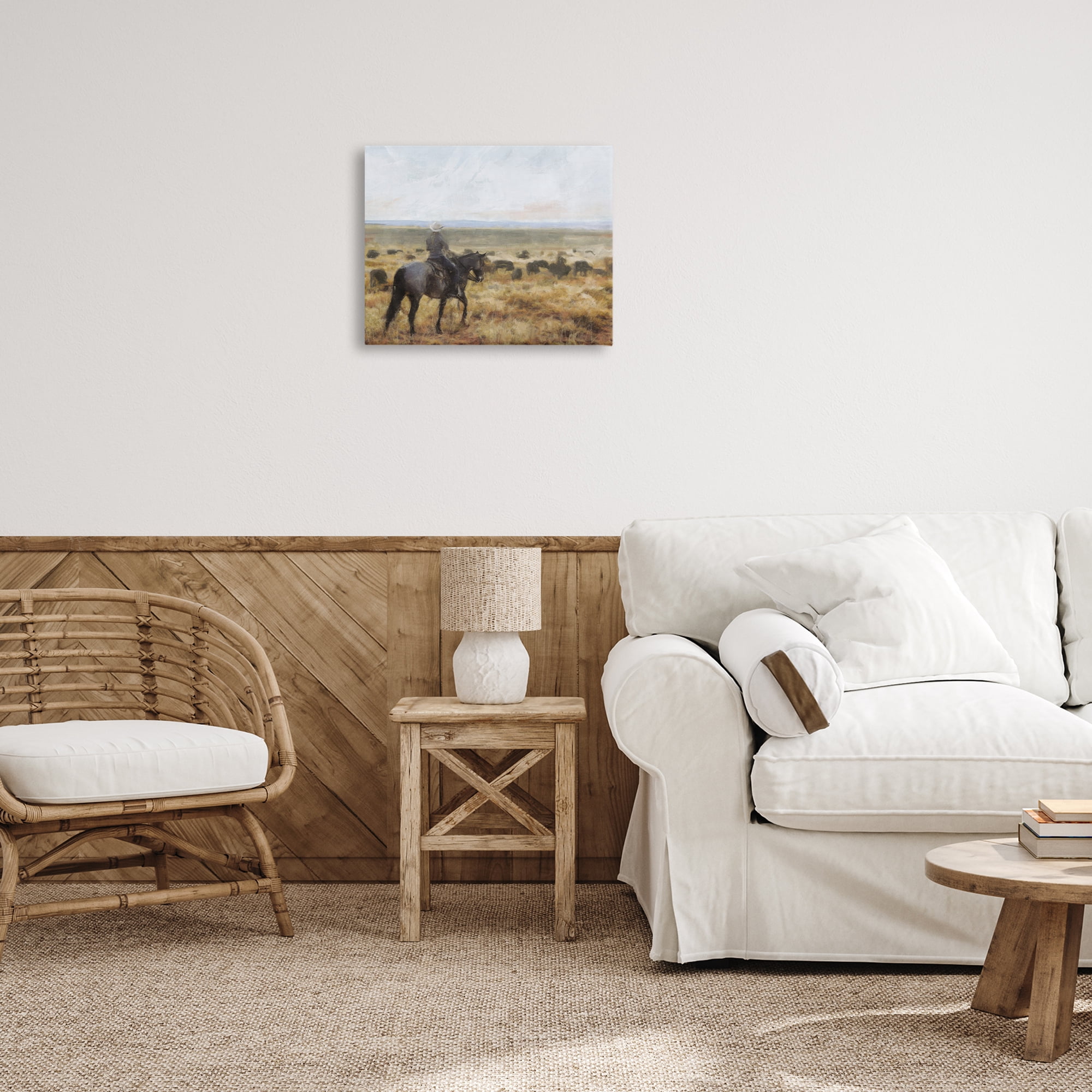 Stupell Industries On The Range Cowboy Landscape Painting Gallery Wrapped Canvas Art Print Wall Art, 20 x 16