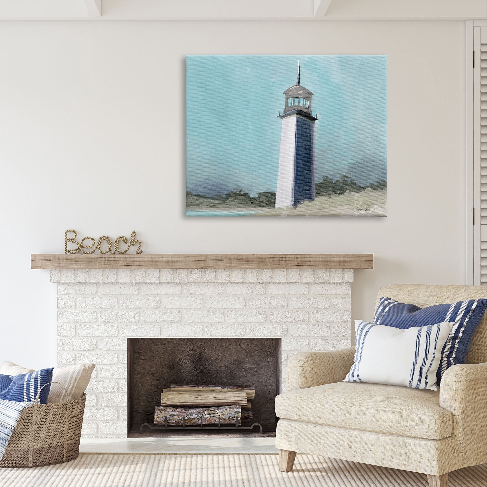 Stupell Industries Muted Lighthouse Landscape Nature Painting Gallery Wrapped Canvas Print Wall Art, 48 x 36