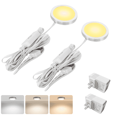 Under Cabinet Puck Light, 2 Pack 5V USB Closet Light with Plug in,3 Color Temperature
