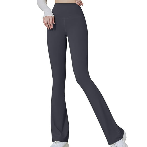 WIZUTIZ Yoga Leggings for Women Oversized Relaxed Slim Flared Yoga Sweatpants Elastic Stretch High Waist Full Length Leggings Solid Pants for Teen Girls Gym Party Gray