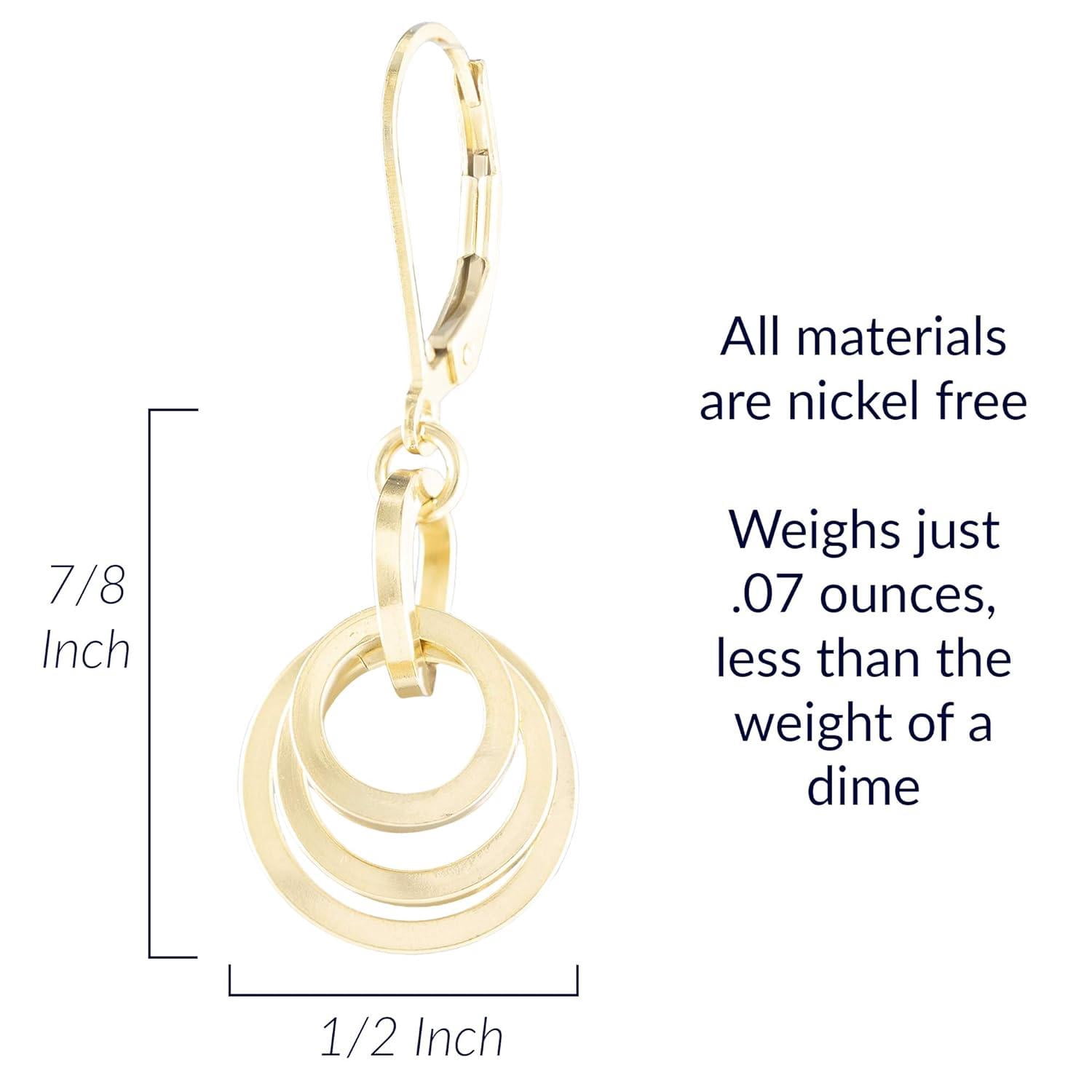 Tahmi 14kt Gold Filled Flat Circle Leverback Dangle Earring Cute Yellow Gold Earrings for Women
