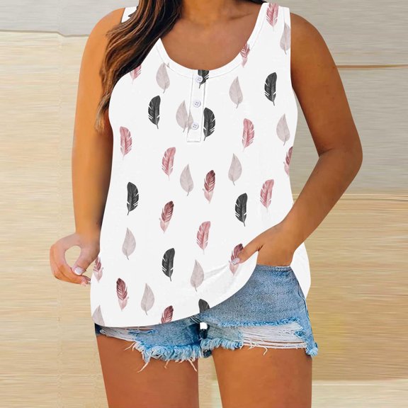 Runfenguu Summer Tank Top Graphic Tank Tops For Women Plus Size Tunic For Women Sexy Round-Neck Blouse Lace Casual Loose Summer Sleeveless Tank Racerback Tank Tops For Women