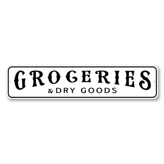 Groceries And Dry Goods Home Aluminum Metal Decor Sign - 4x18 inches