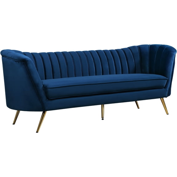 Navy Velvet Sofa, Modern Living Room Couch, Gold Legs - Maykoosh