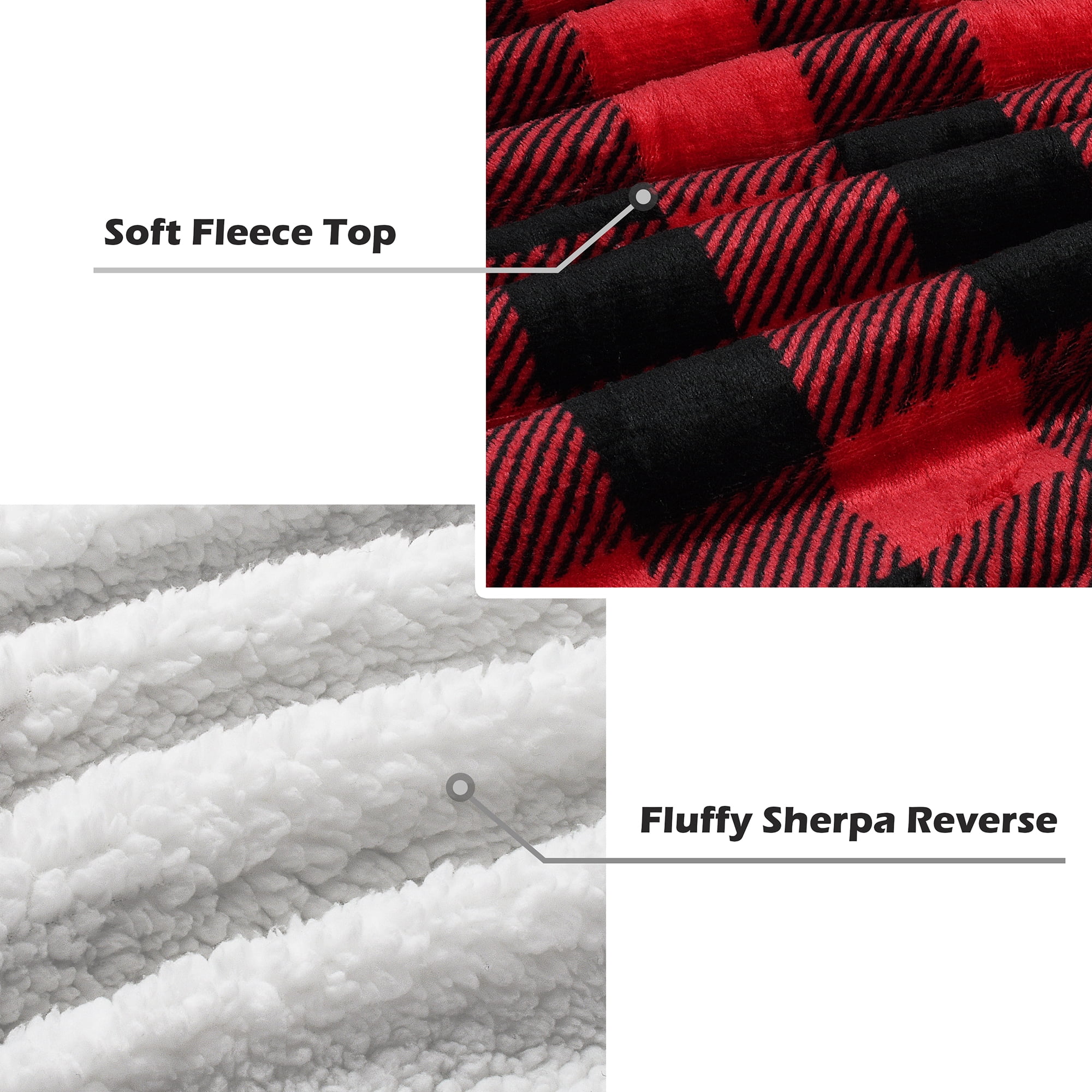 Catalonia Buffalo Plaid Sherpa Throw Blanket, Super Soft Reversible Fleece Blanket for Cabin Bed or Couch, Red Plaid, 50"" x 60"".
