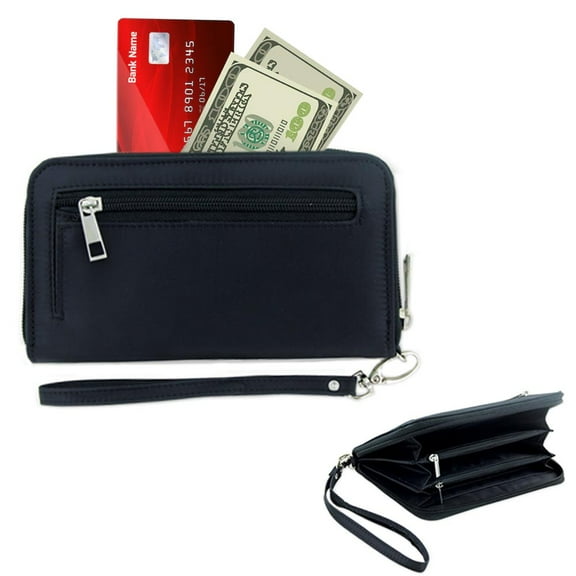 Womens RFID Blocking Wallet Zip Around Id Card Strap Black Travel Purse Wristlet