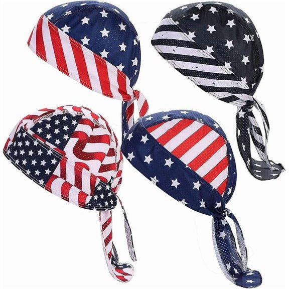 Sweat Wicking Doo Rag, Adjustable, Breathable, 4-Pack