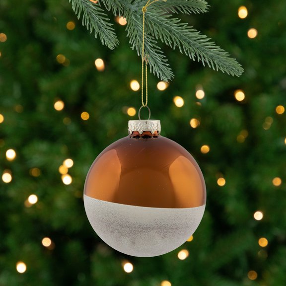 Northlight Dual Color Glass Christmas Ball Ornaments - 3.25" (80mm) - Bronze and White - 4ct
