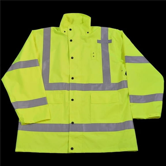Petra Roc LRJK-C3-XL Rain Parka Jacket Waterproof Ansi-Isea Class Iii Lime No Lining with Detachable Hood Storm Flap with Zipper & Snap Closure, Extra Large