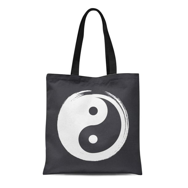 HATIART Toile Sac Fourre-Tout Brosse Yin Yang en Cercle Zen sur Tableau Noir Symbole Réutilisable Épaule Épicerie Sacs à Main