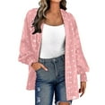 thumbnail image 4 of WREESH Womens Open Front Lightweight Cardigan Solid Fashion Pom Pom Chiffon Blouse Long Sleeves Thin Cardigan Coat Tops Pink, 4 of 7