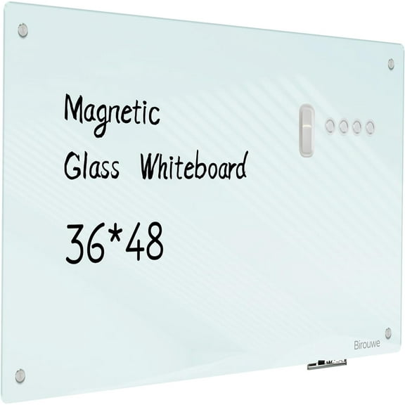 Magnetic Glass Whiteboard - Glass Dry Erase Board 36x48 Large Frameless Glass Board for Walls Office School and Home