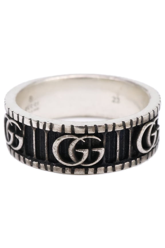Pre-Owned GUCCI 551899 Ag925 Double G Wide Ring, Size 23, Silver, Men's