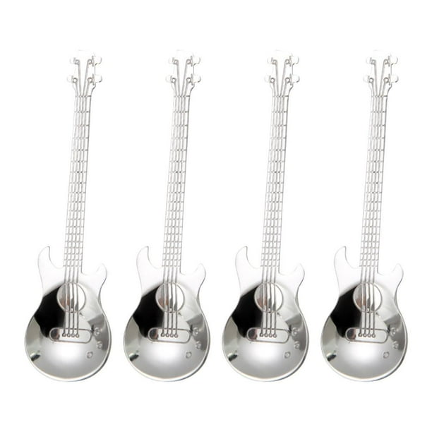 Mini Guitarra una Cuchara de Mezcla de Acero inoxidable, Café Portátil, Té, Cuchara de Licuadora de postres con instrumentos de Batido, Cuchara de Helado y decoraciones,
