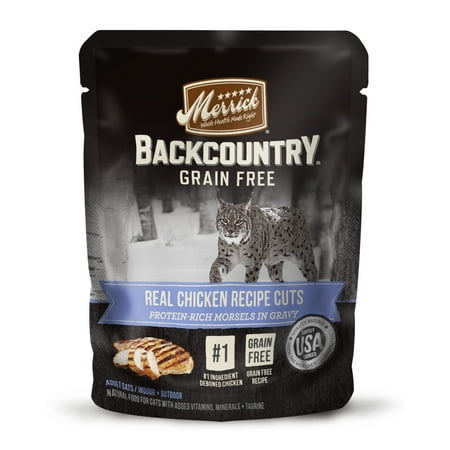 UPC: 0022808471202 | (24 Pack) Merrick Backcountry Grain Free Wet Cat Food Real Chicken Recipe Cuts in Gravy 3 oz. Pouches