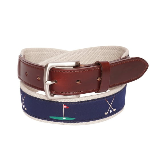 YRI Belts Men's Navy 18th Hole Ribbon Belt (Made in USA)