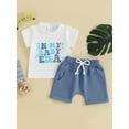 thumbnail image 2 of Bslissey Toddler Baby Boys Summer Outfits Letter Print T-shirt Short Sleeve Tops + Elastic Waist Shorts Sets Infant Casual 2Pcs Clothes 6M 12M 18M 24M 3T, 2 of 10