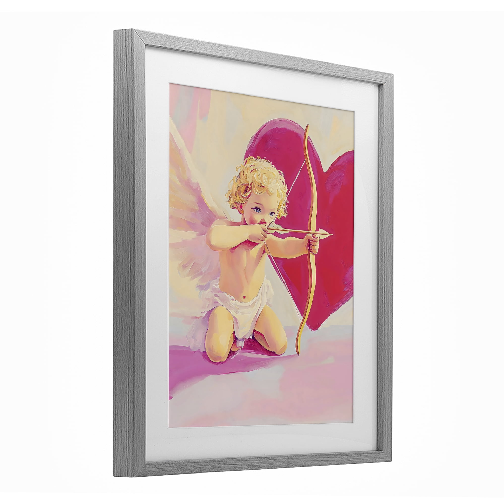 Stupell Industries Cupid Shooting Arrow with Heart Gray Framed Print Under Glass, design by The Prints Vibe
