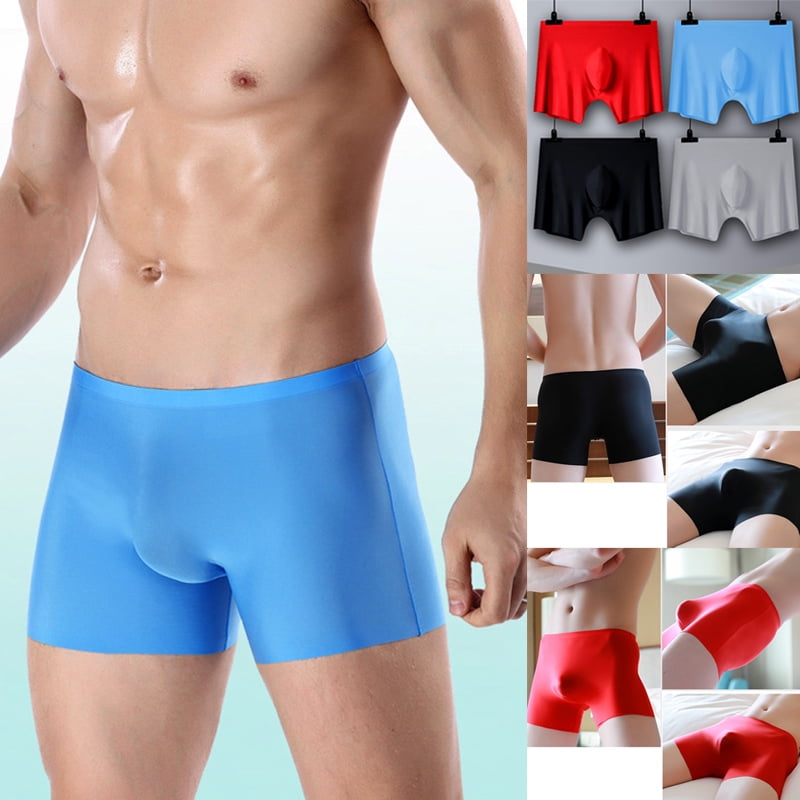 Fashion Mens U Convex Boxer Briefs Ice Silk Super Thin Trunks Shorts Underwear