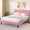 Pink, variant on Vipeve Full Bed Frame, Platform Bed Frame with Adjustable Height Upholstered Headboard, Heavy-Duty Frame and Strong Wooden Slats Support, Non-Slip and Noise-Free, Easy Assembly, Dark Green
