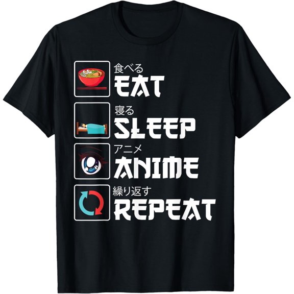 t-shirt Eat Sleep Anime Repeat Funny Manga Otaku Girls Boys Anime T-Shirt mens，black，women，funny，journey，Crew Neck, Short Sleeve,custom clothing patterns.
