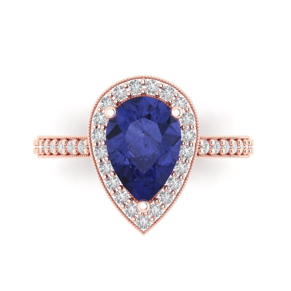 Halo Engagement Ring for Women - 2.36ct Simulated Tanzanite in 14K Rose Gold Promise Ring