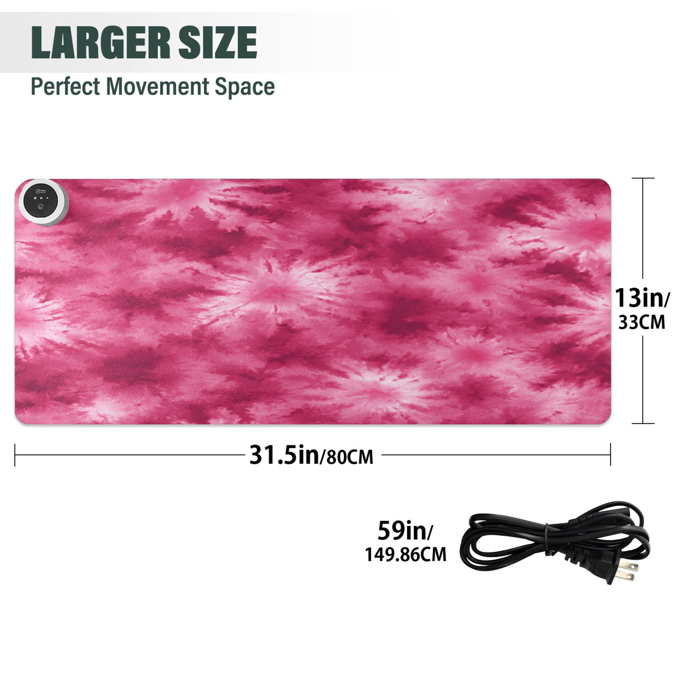 Large Heated Desk Mat Mouse Pad 31.5"x13"PU Leather Graphene Heating Desk Warmer with 3 Temperature Settings 110V US Plug Non-Slip Warm Pad for Home, Office, and Gaming Rose Red Tie-dye Pattern