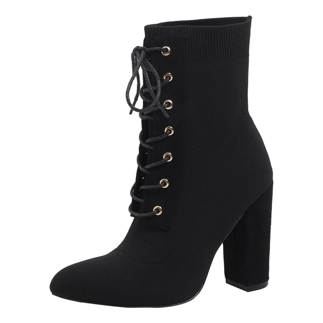 NECHOLOGY Botas Mujer Adulto Femenino Zapatos Botines para mujer Europa y los Unidos comercio exterior grueso con tacones cómodo transpirable vuelo tejido malla botas botines (Black, 10)
