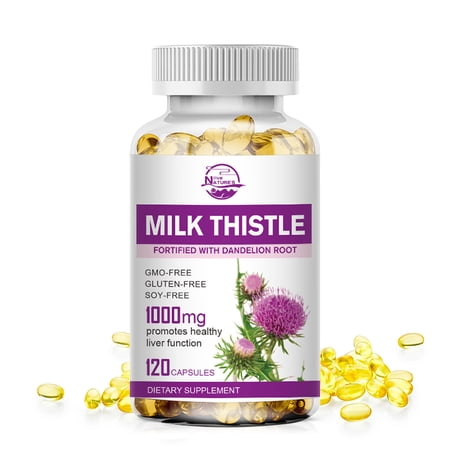 NATURE'S LIVE Organic Milk Thistle Capsules 1000mg, Liver Health Support & Detox Supplement with Silymarin, Antioxidant Defense, 120 Count