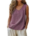 thumbnail image 2 of Holzkary Striped Linen Tank Tops for Women 2026 Casual Sleeveless Loose Fit Vest V Neck Gauze Shirt Lightweight Summer Blouse Comfy Gauze Camisoles Gingham Tank Tops Lounge Wear Basic Shirt Wine S, 2 of 4