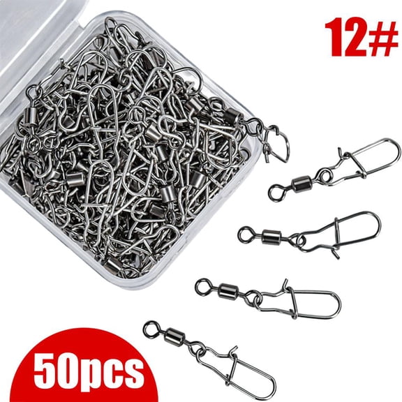 QENASHAING Fishing Swivels, 50-Pack Stainless Steel 360-Degree Rotating, Prevents Line Tangles for Lure Fishing