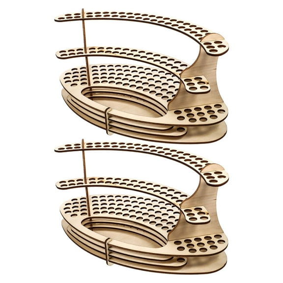 GOOHOCHY Beige Wooden Desk Organizer Set with Multiple Slots for Pens, Stationery, and Office Supplies - 2pcs Compact Design