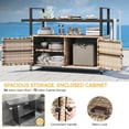 thumbnail image 3 of Dextrus Outdoor Wicker Table with Storage Cabinet, Black Glass Table Top for Patio, Poolside and Backyard (Light Brown), 3 of 5