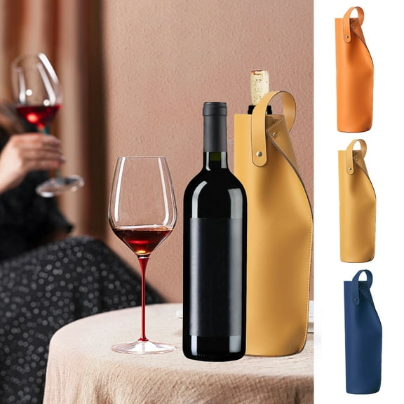 Sunjoy Tech Double-Layered Red Wine Bag with Handle Wear Resistant Faux Leather Wine Tote Carrier Pouch Champagne Bottle Holder