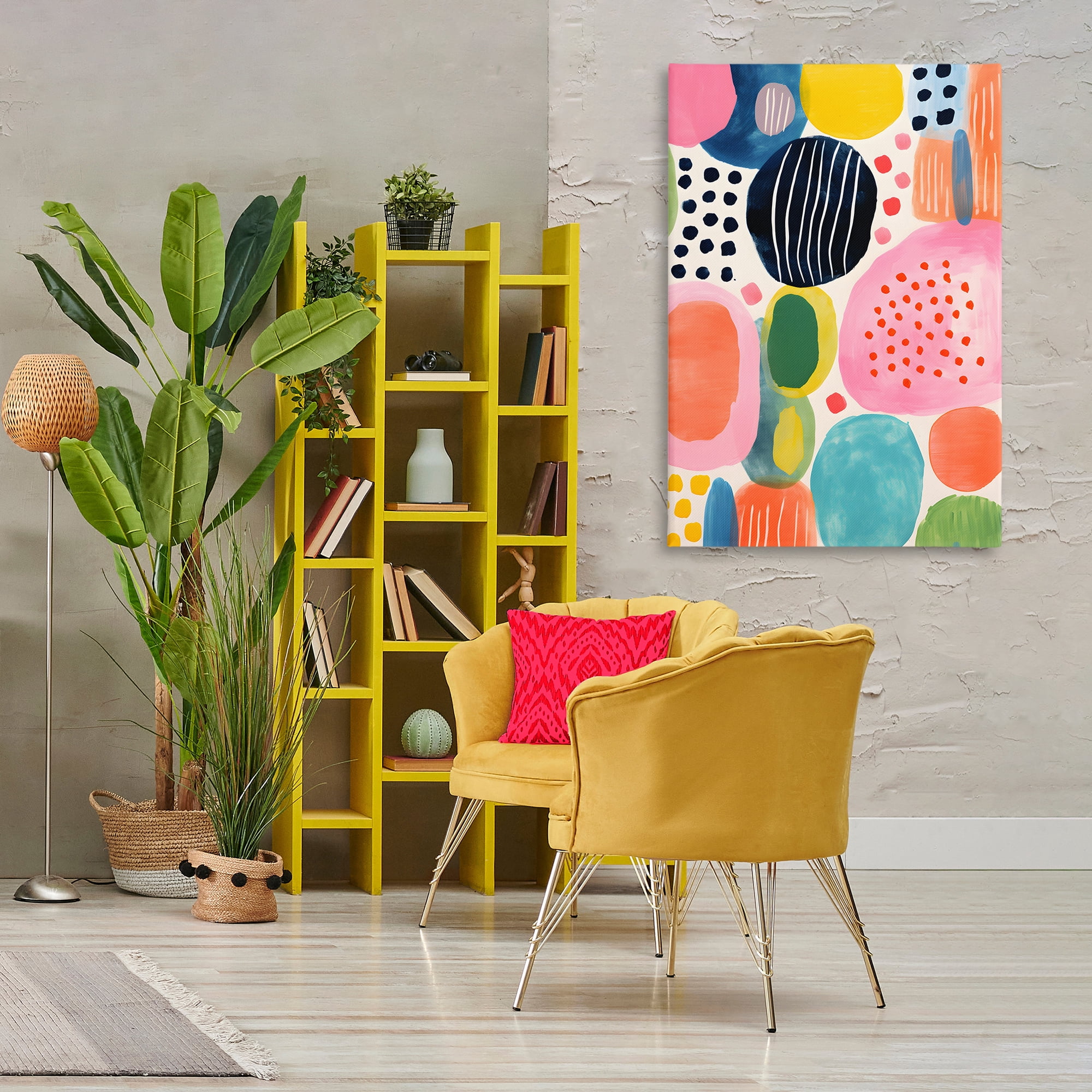 Stupell Industries Whimsical Patterned Shapes Abstract Painting Gallery Wrapped Canvas Art Print Wall Art, 30 x 45
