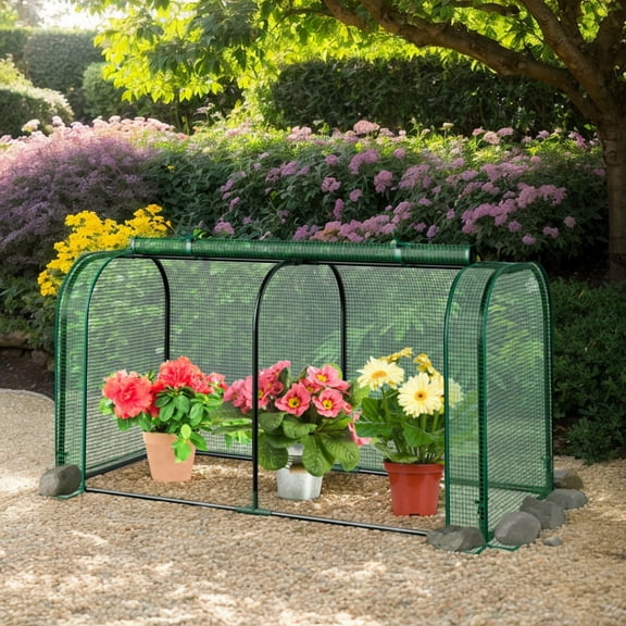 Yardi Yarda Mini Tunnel Greenhouse for Outdoor as Yard, Greenhouse with Roll-up Zipper Door and PE Cover, Green