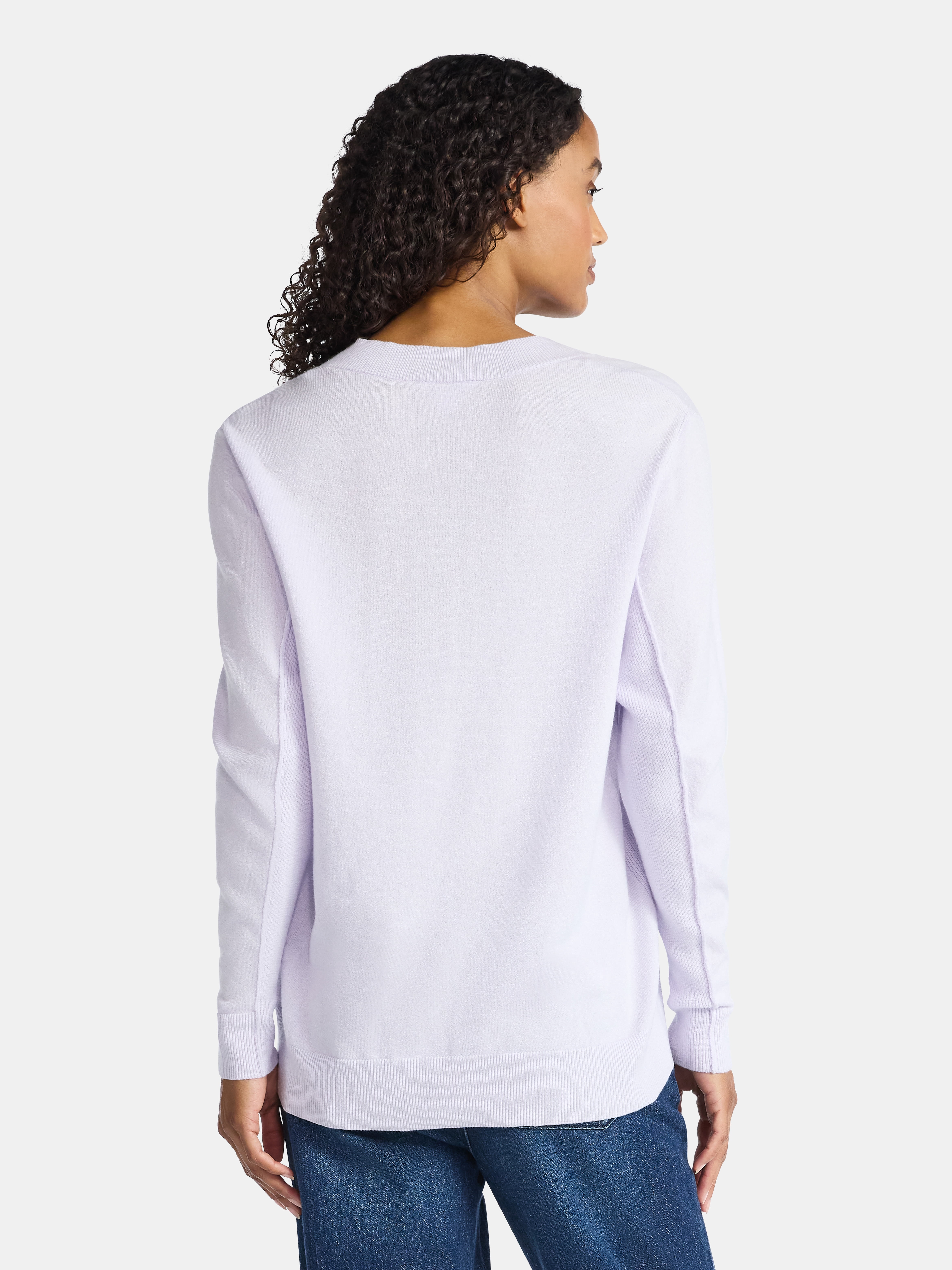 Time and Tru Women's Ribbed Panel V-Neck Sweater with Long Sleeves, Midweight, Sizes XS-XXXL