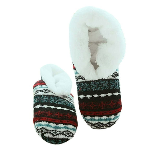 CUZIBR Fluffy Socks Ladies Warm Striped Ankle Slipper Socks Fuzzy Lined Winter Thermal Non Knitted Short Casual Breathable Socks,Black,One Size