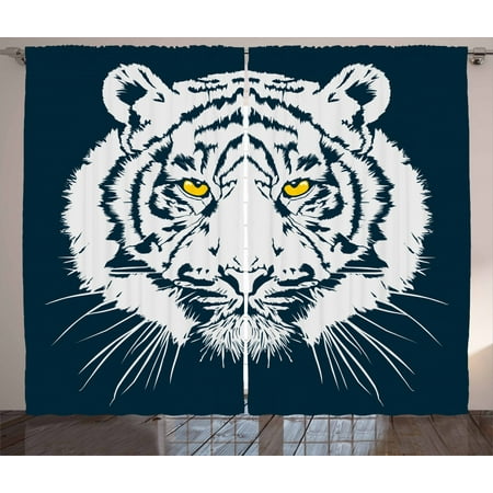 Tiger Curtains 2 Panels Set Aggressive Depiction Of A Giant Furry