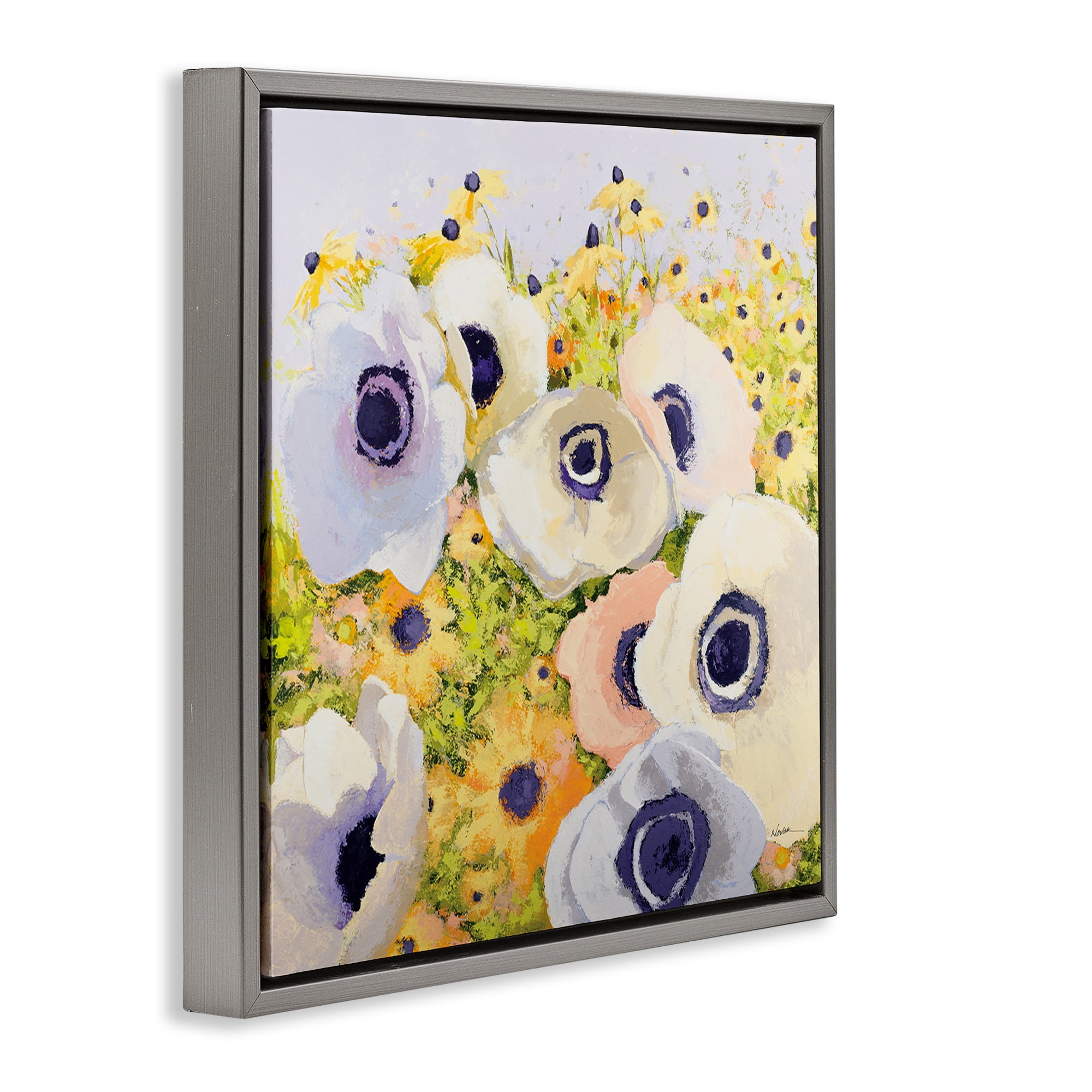 Stupell Industries Pastel Poppy Field Plants & Flowers Painting Gray Floater Framed Canvas Art Print Wall Art, 25 x 25