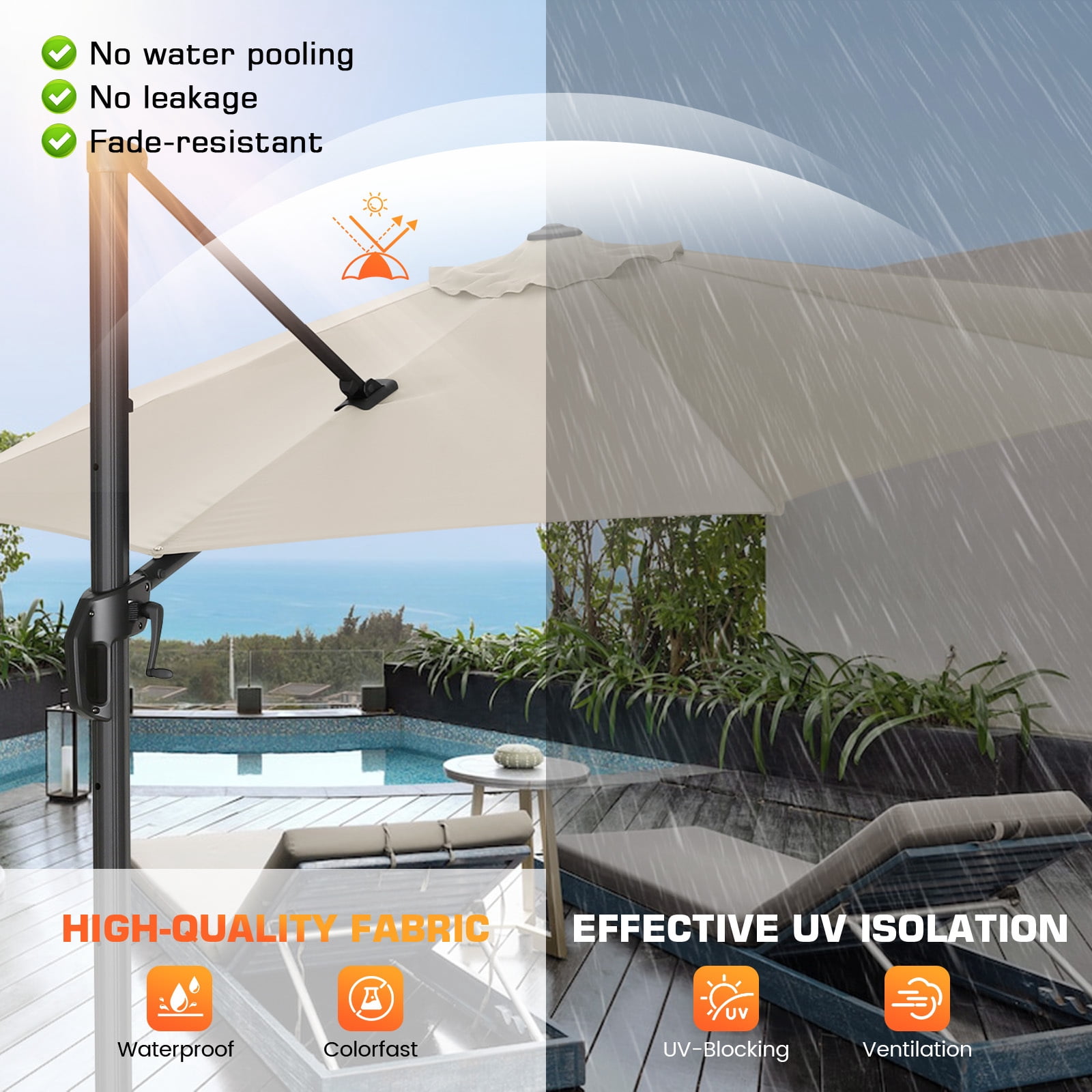 COBIZI 10ft Offset Hanging Market Patio Umbrella with Easy Tilt Adjustment, Outdoor Cantilever Round Umbrella Aluminum Umbrella with 360-degree Rotation for Garden Deck Pool Patio, Beige