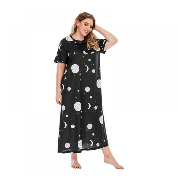 Womens Long Nightgowns Loungewear Short Sleeve Sleepwear Casual Nightdress