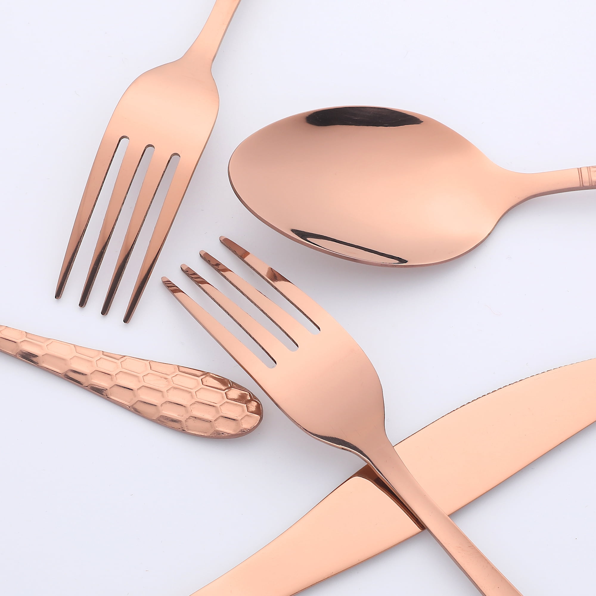 Unique Bargains 16 Pieces Stainless Steel Flatware Set Rose Gold