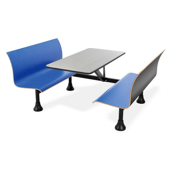 OFM Model 1007W Retro Bench Table with End Support, 30" Stainless Steel Top, Blue Seats