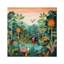 Stupell Industries Parrots & Tropical Pond Landscape Painting Gallery Wrapped Canvas Art Print Wall Art, 24 x 24
