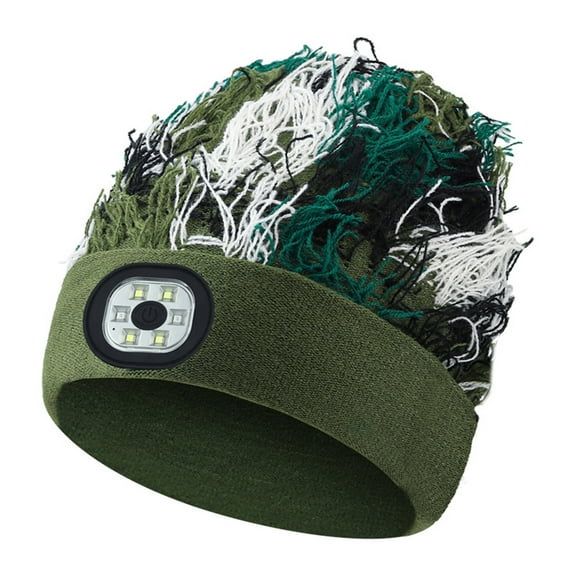 Morttic LED Knit Hat with Light, Rechargeable Headlamp Cap, Adults Women Men Vintage Winter Warm Hats, Outdoor Camping Cap with Light, Green